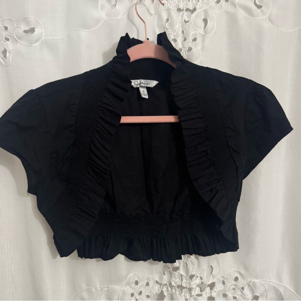 Beautiful Lightweight, Black Ruffled Shrug, with Short Sleeves